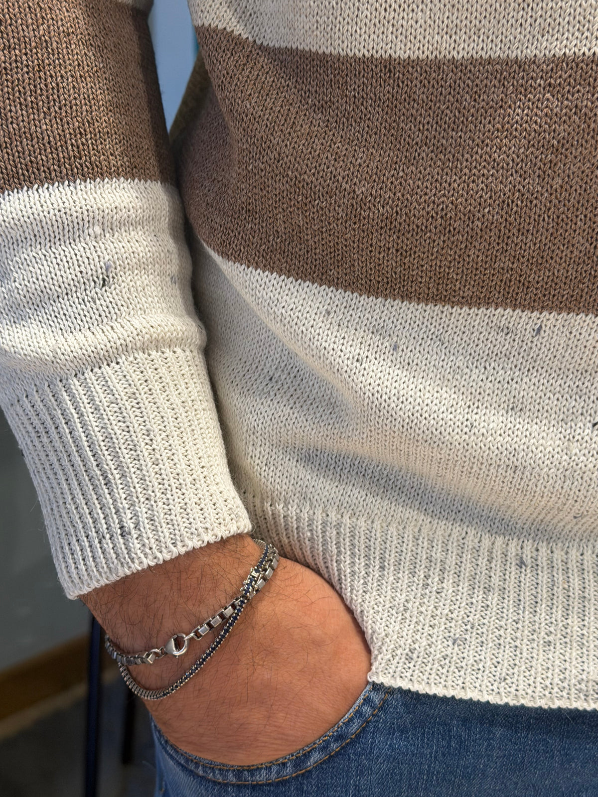 Maglione girocollo a righe larghe