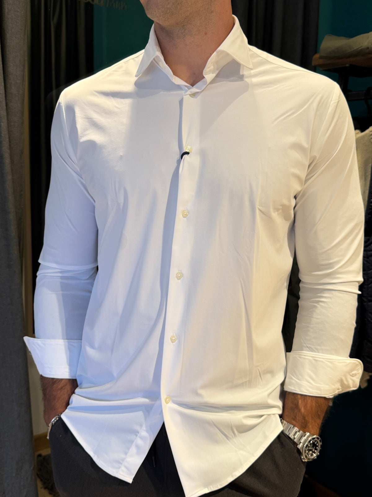Camicia uomo bianca elasticizzata tessuto active