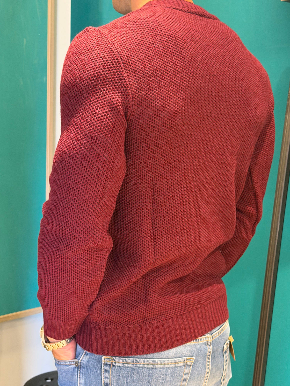 Maglione girocollo taschino bordeaux