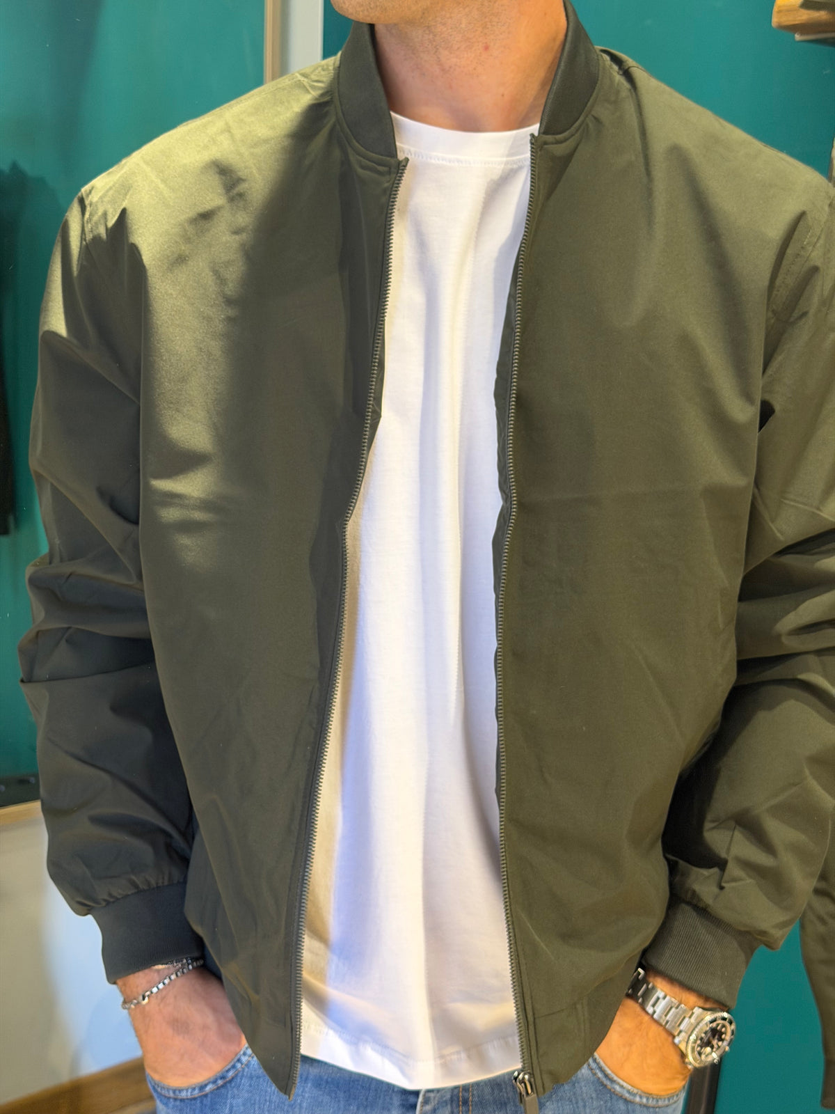 Bomber uomo verde militare – giacca leggera con zip
