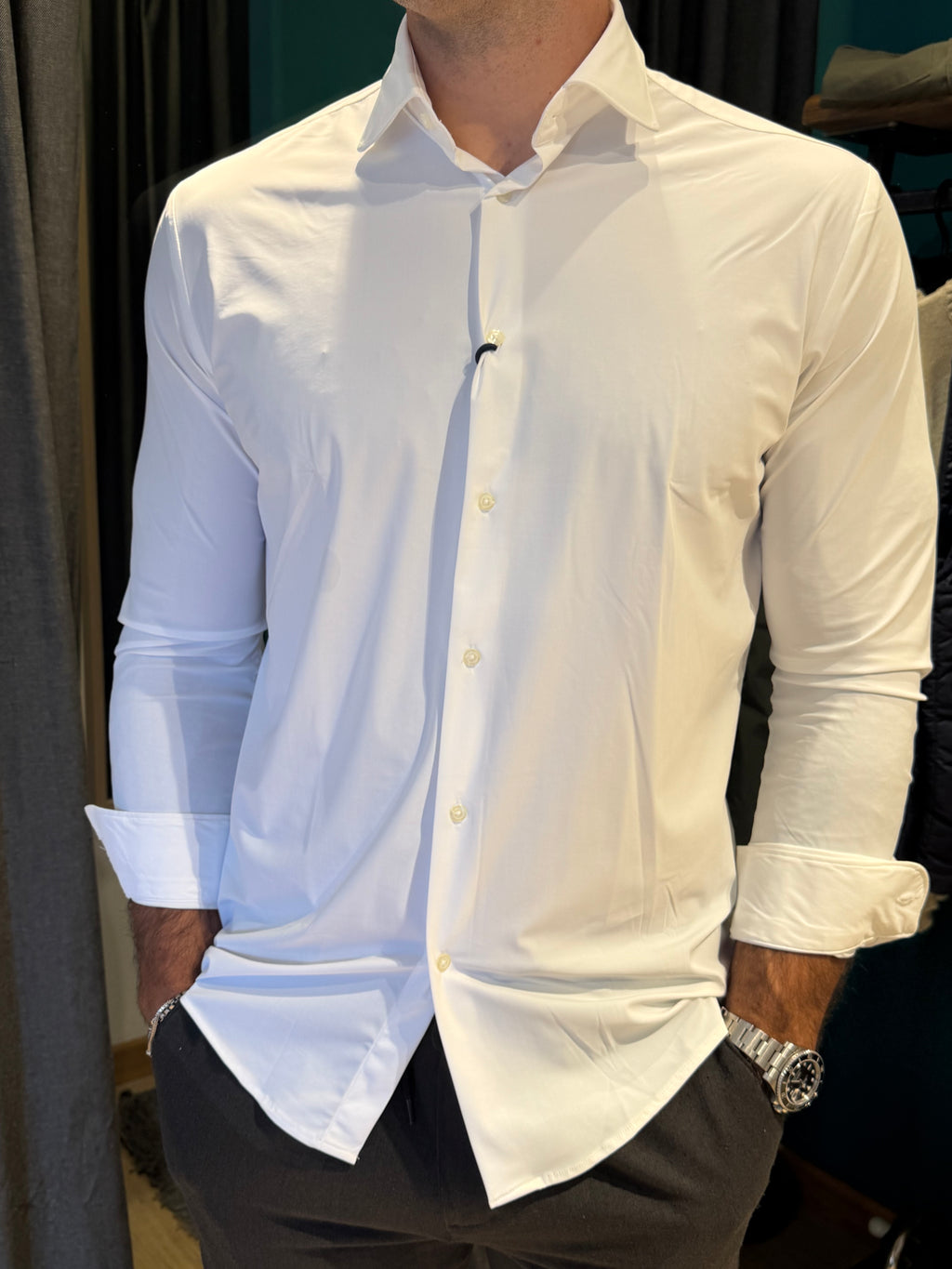Camicia uomo bianca elasticizzata tessuto active