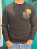 Maglione girocollo taschino nero