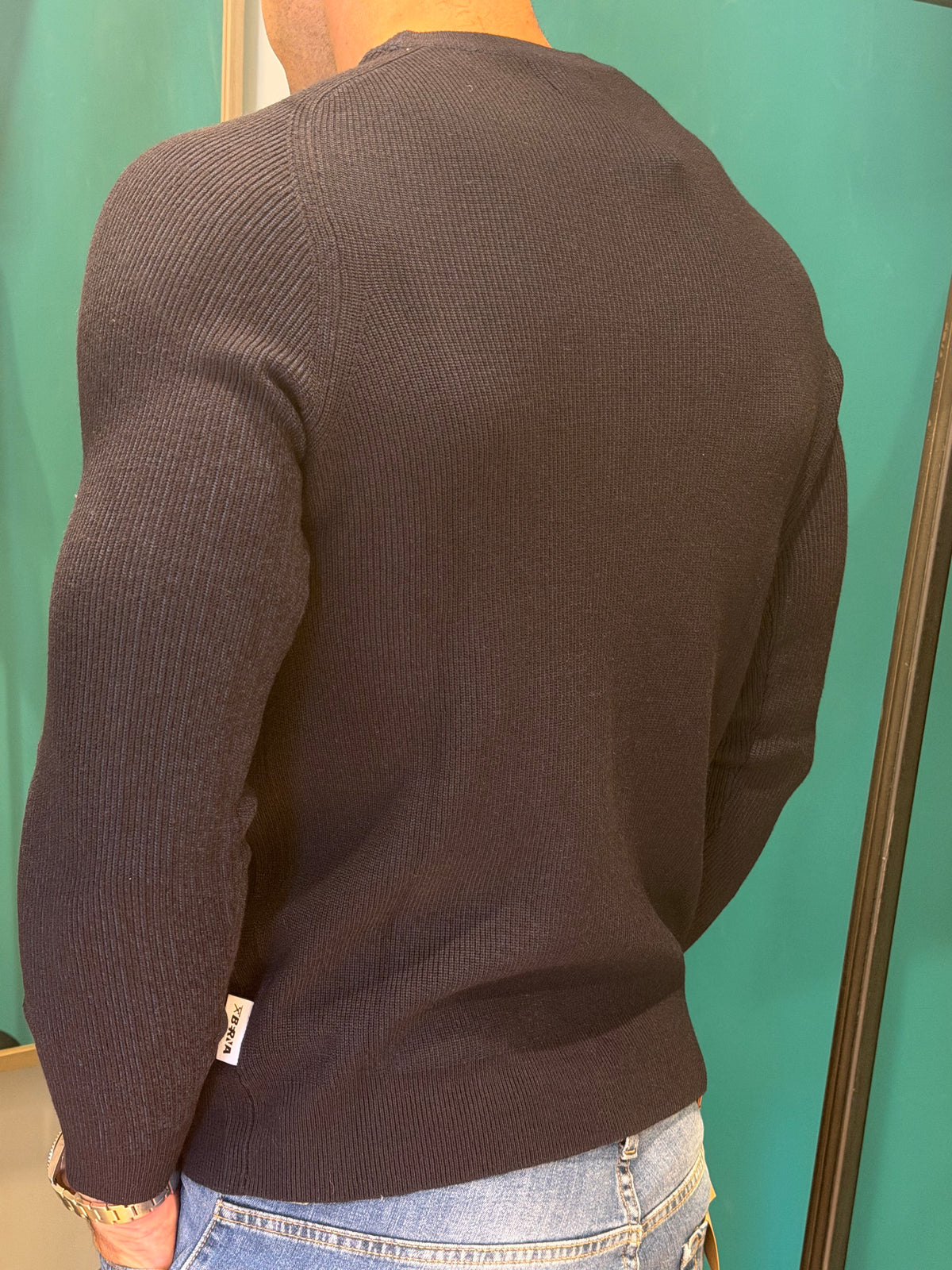 Maglione girocollo costine sottili blu notte