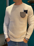 Maglione girocollo taschino panna