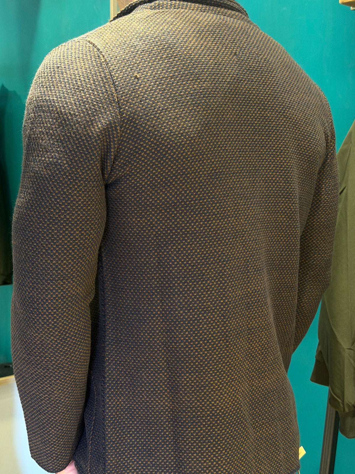 Giacca uomo in maglia bicolore blu e cammello