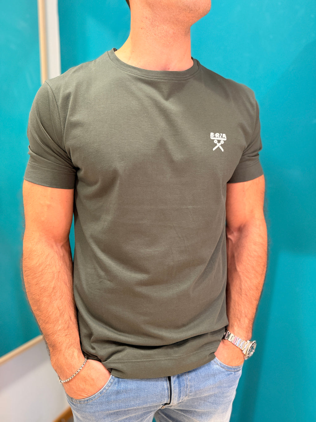 T-shirt Berna Logo Verde Militare over fit