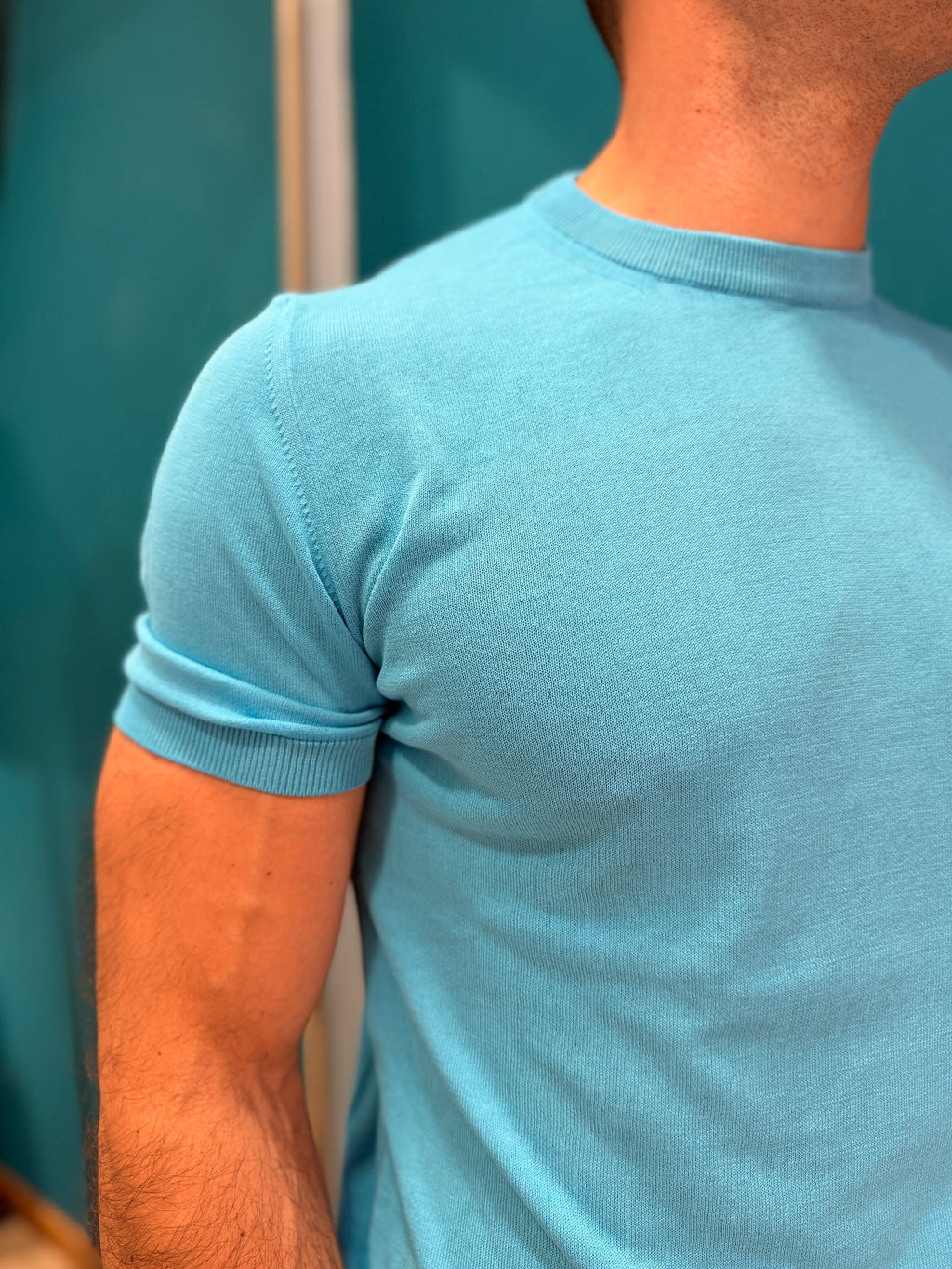 T-shirt in Maglia Azzurro Cielo