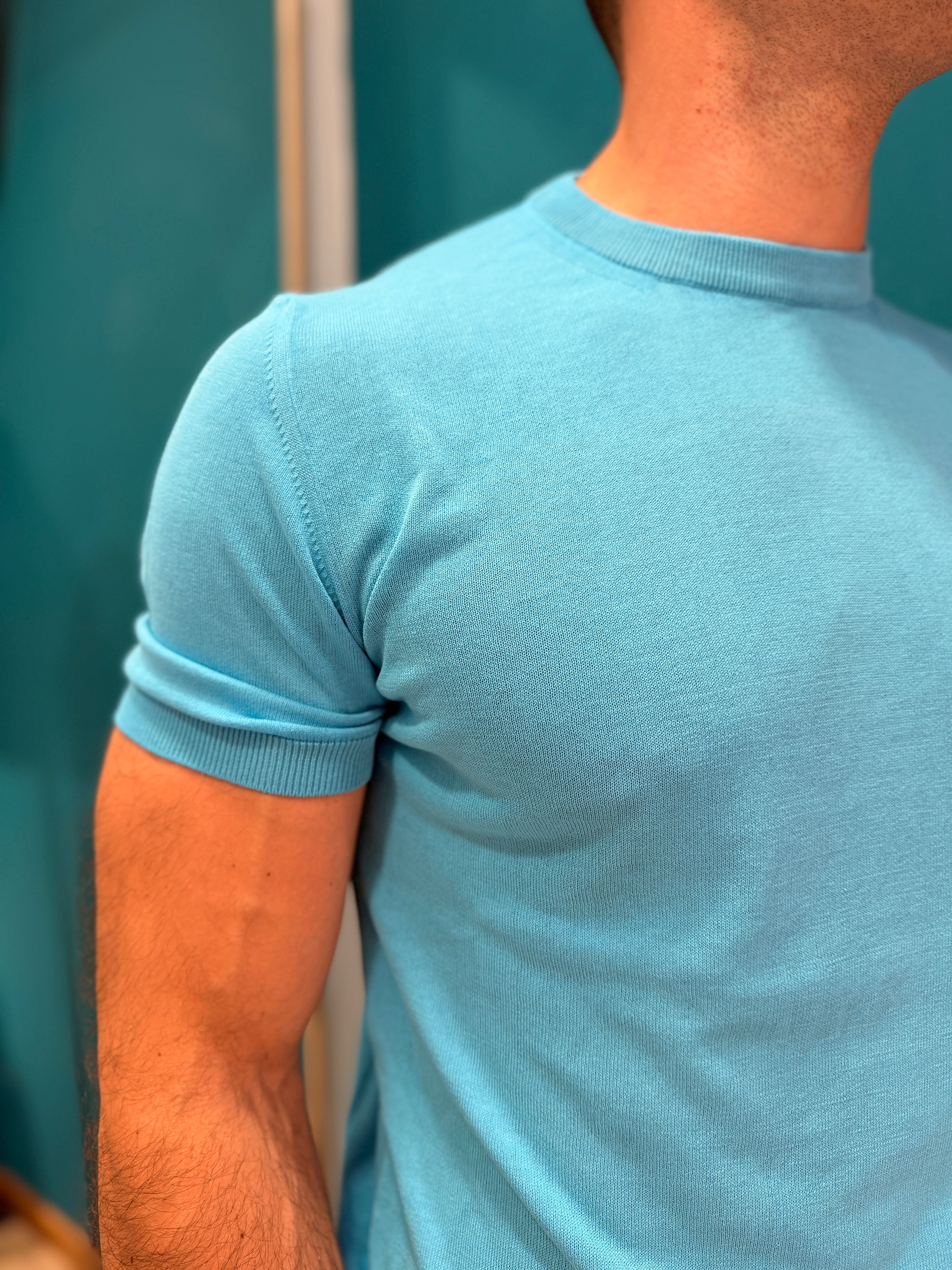 T-shirt in Maglia Azzurro Cielo