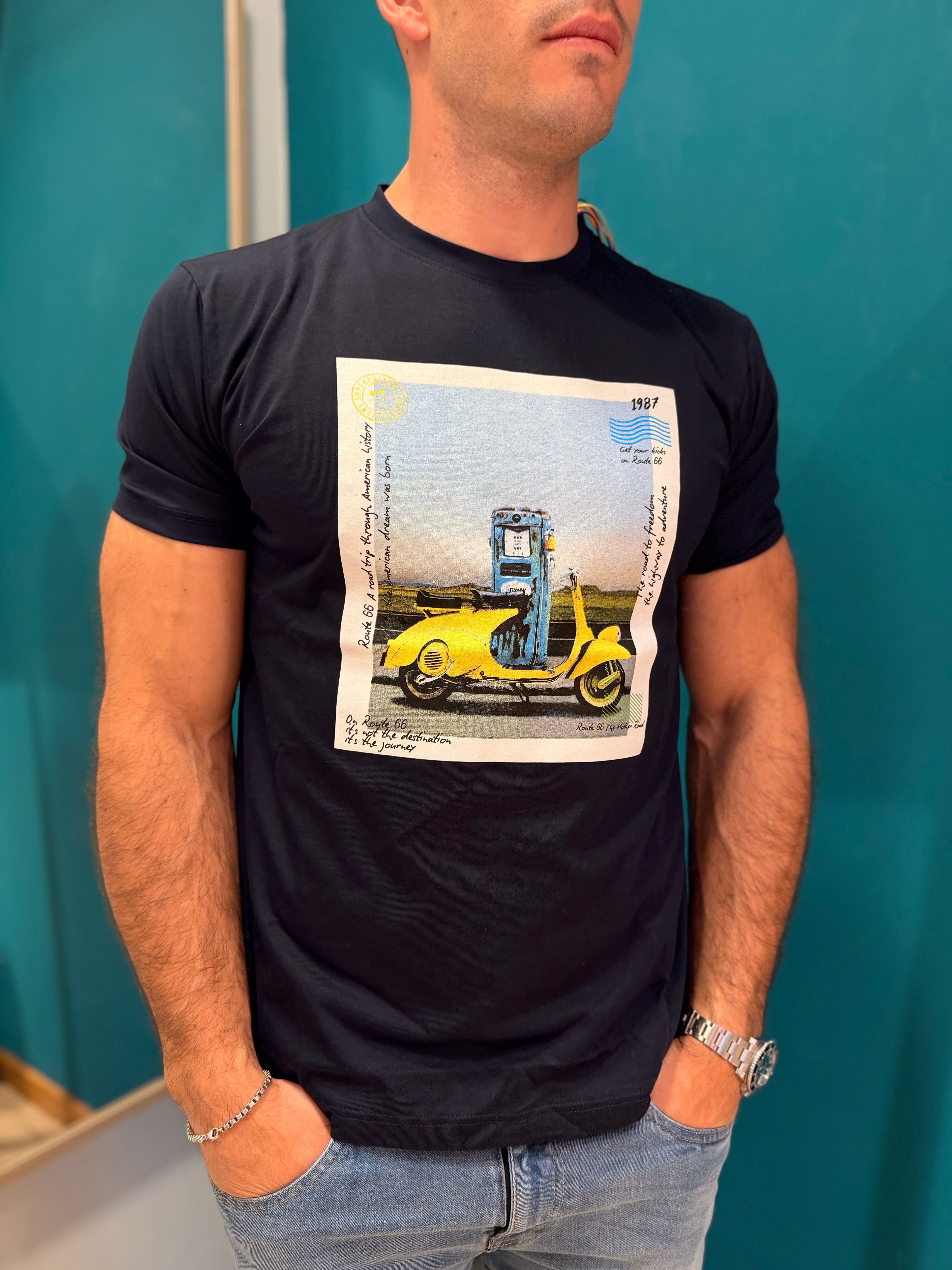 T-shirt Route 66 Vespa Blu Notte Superculture