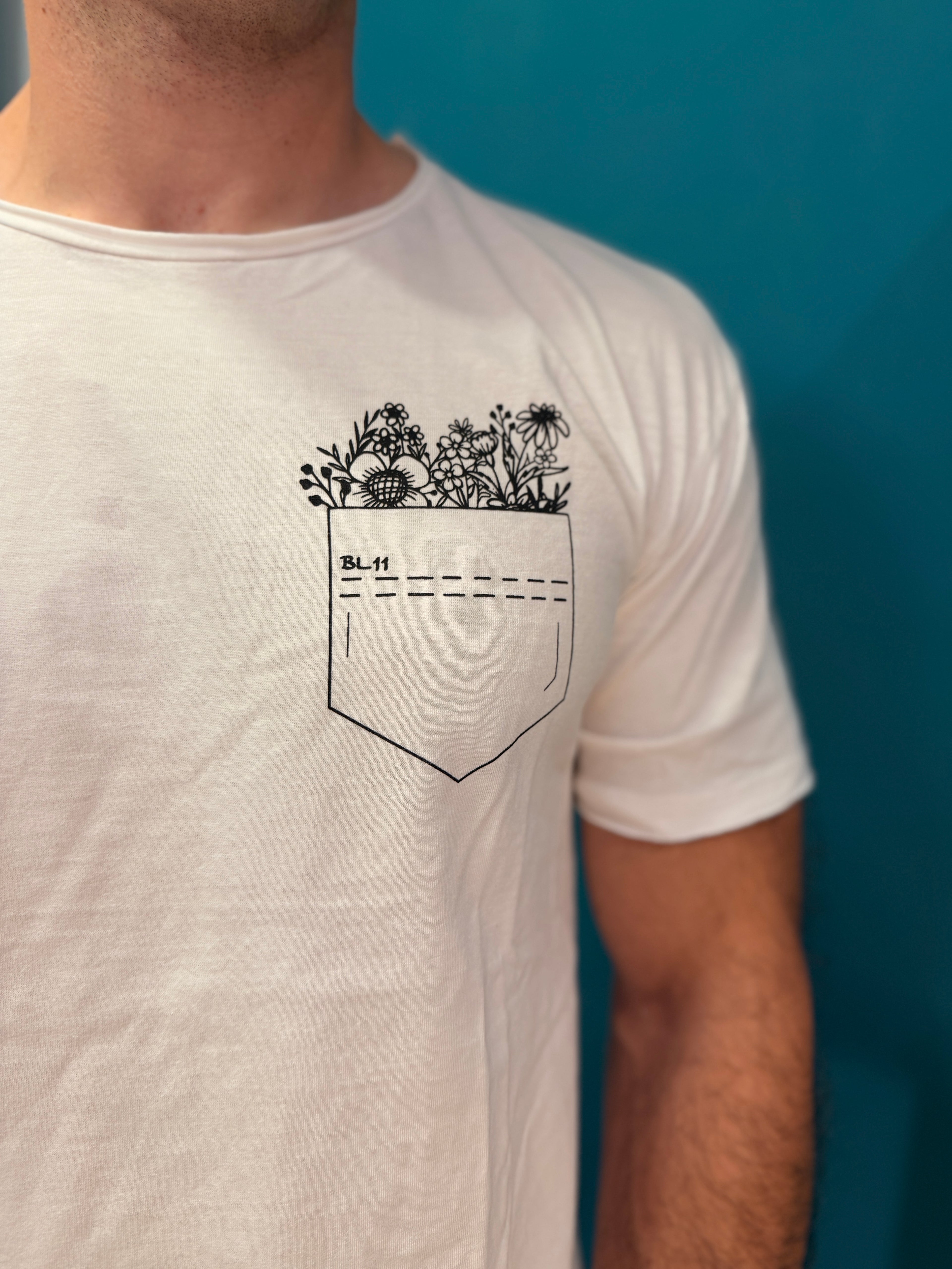 T-shirt Pocket Fiori Panna BL11