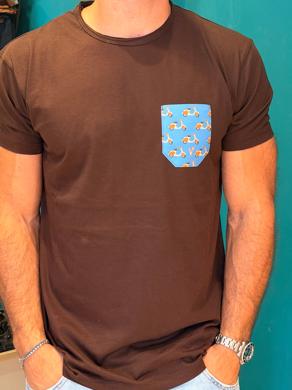 T-shirt Pocket Vespa Marrone v2