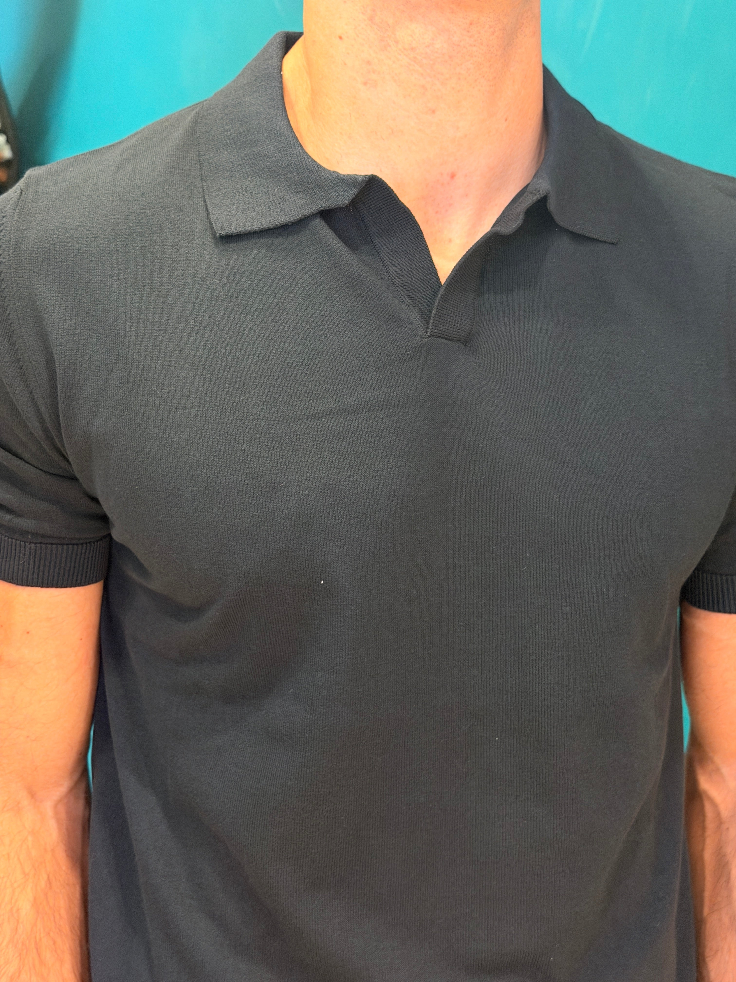 Polo in Maglia Blu Navy