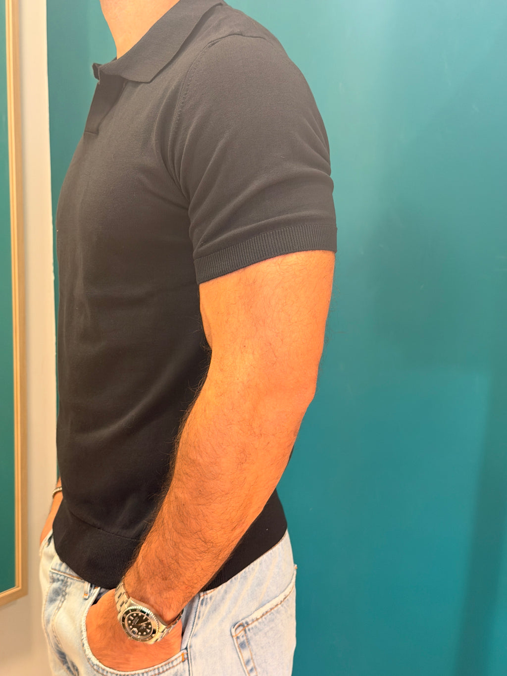 Polo in Maglia Blu Navy