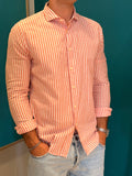 Camicia Lino Righe Arancio
