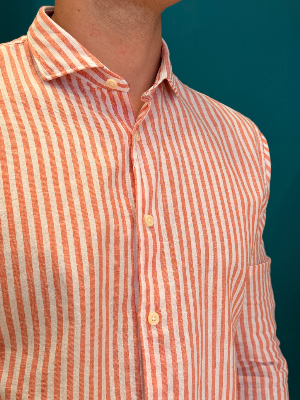 Camicia Lino Righe Arancio