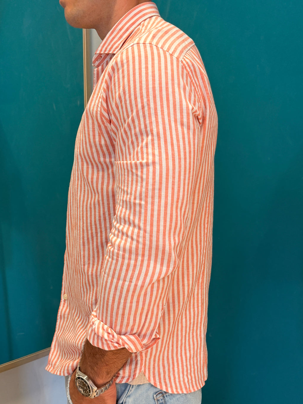 Camicia Lino Righe Arancio