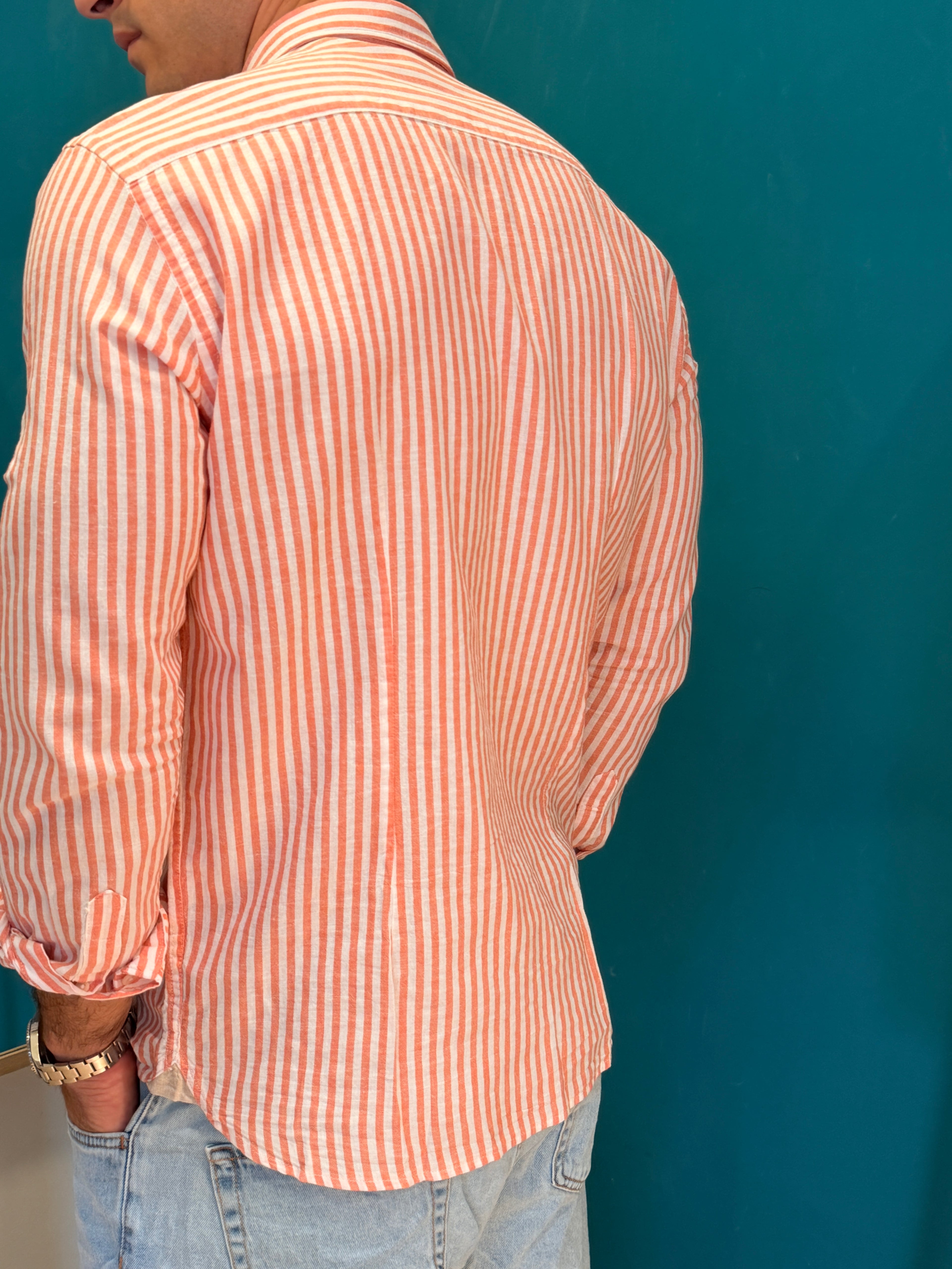 Camicia Lino Righe Arancio