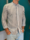 Camicia Righe Ampie Collo Coreano Grigio