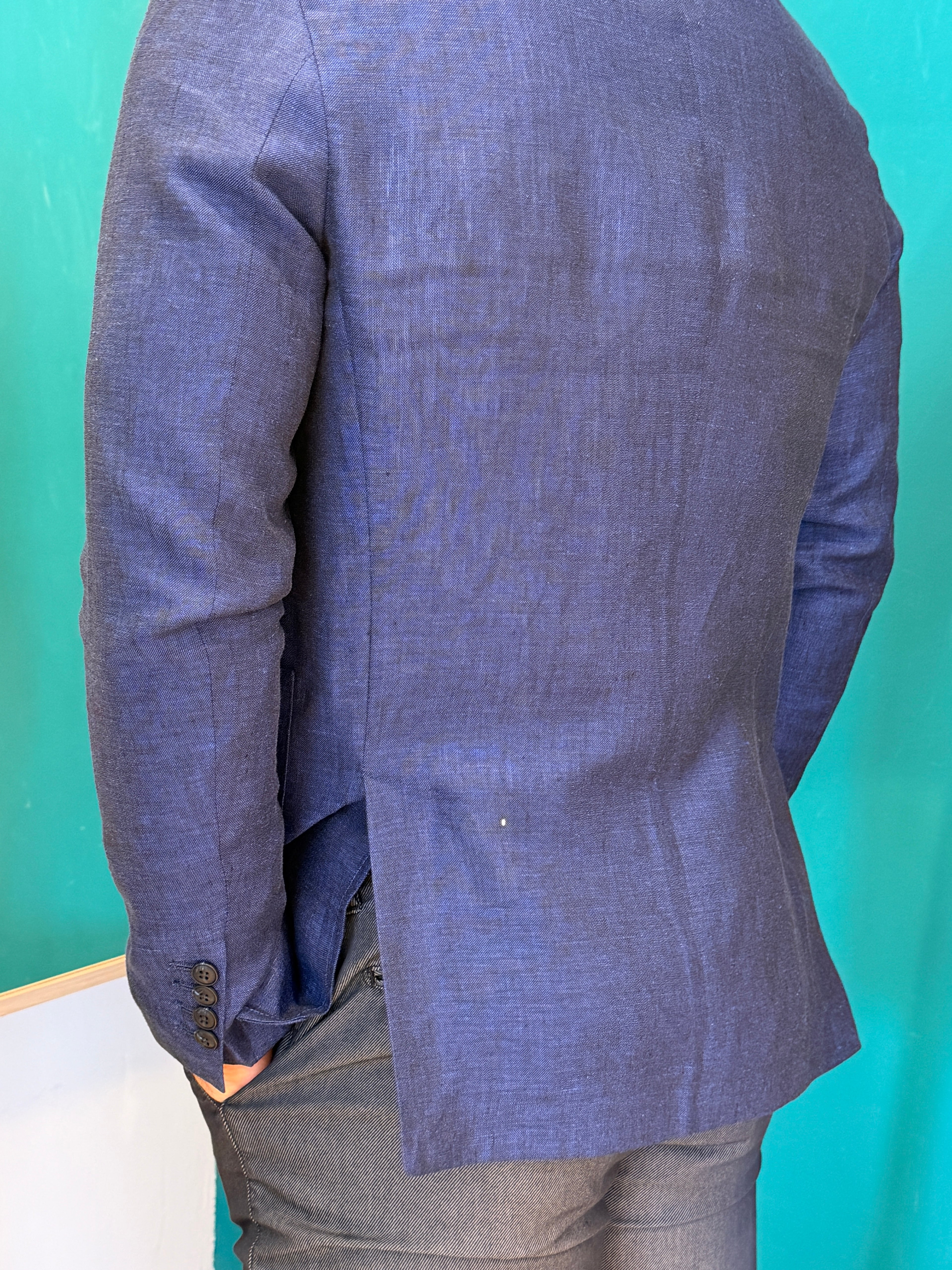 Blazer in lino blu medio