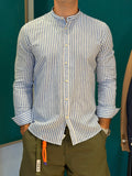Camicia righe misto lino bianco e blu e medio