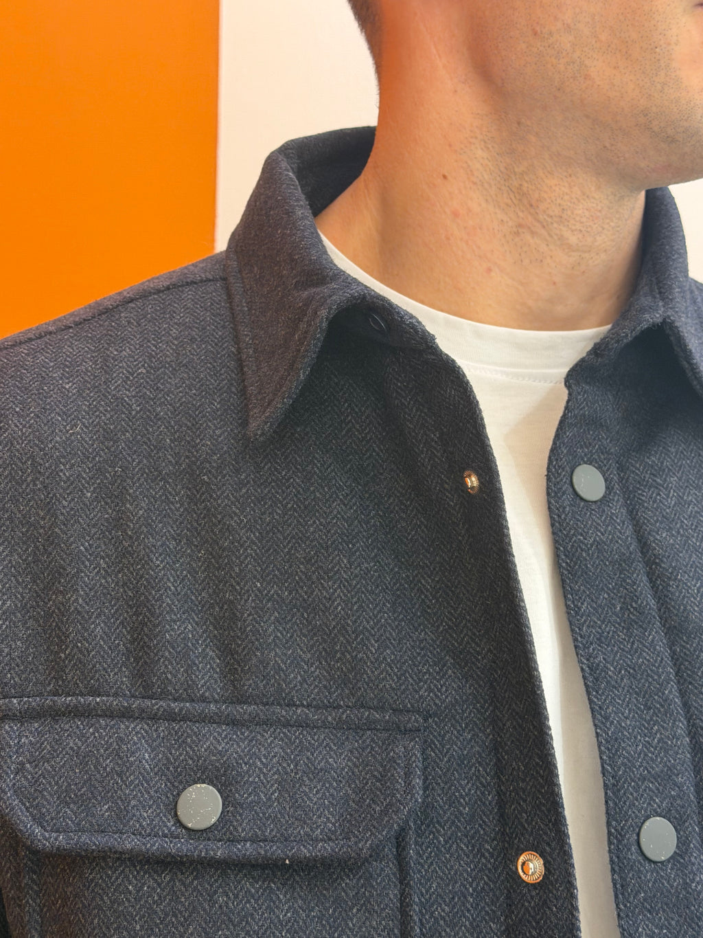 Overshirt in tessuto spigato blu notte