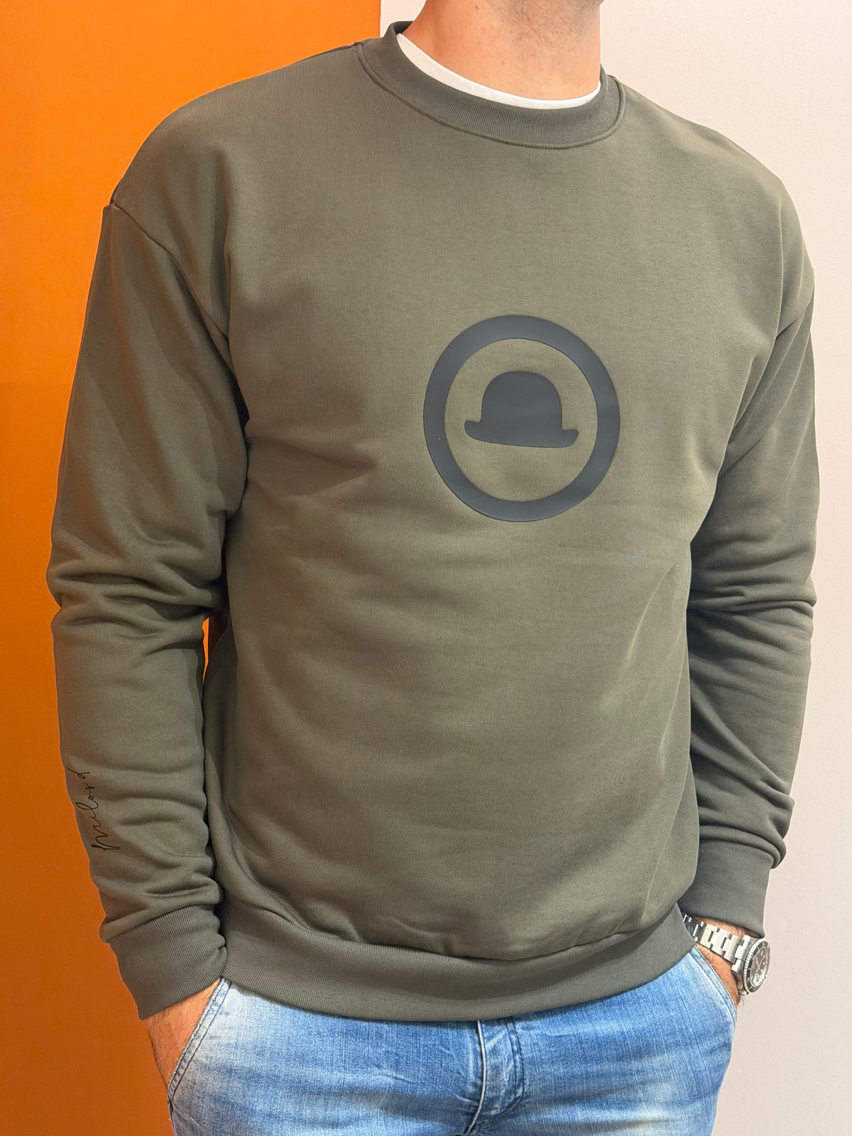 Felpa girocollo militare con logo gommato