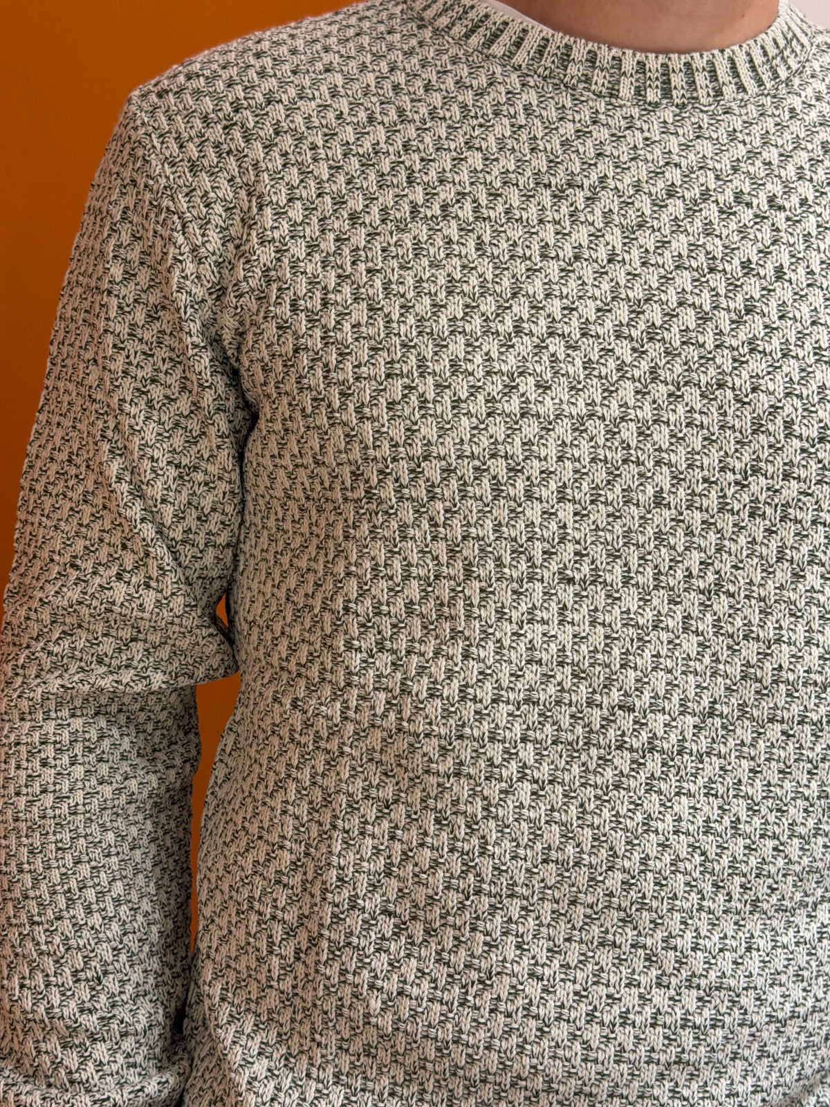 Maglione girocollo in maglia strutturata bianco e verde