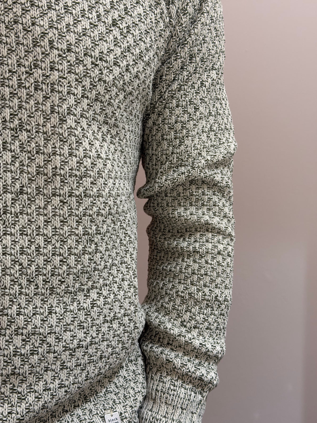 Maglione girocollo in maglia strutturata bianco e verde