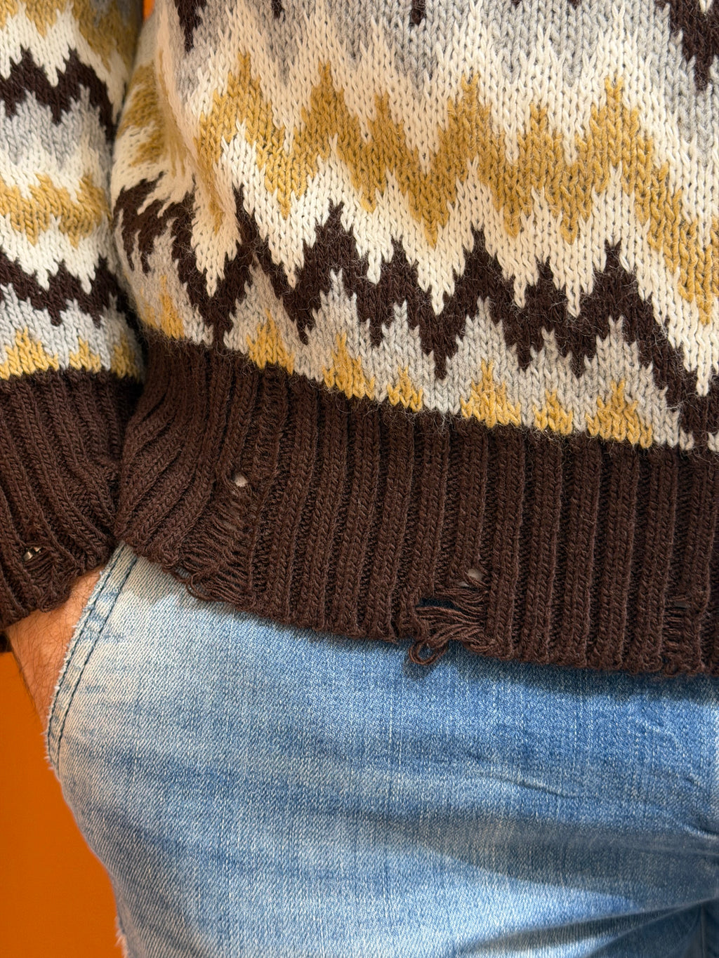 Maglione girocollo a disegno zigzag multicolore