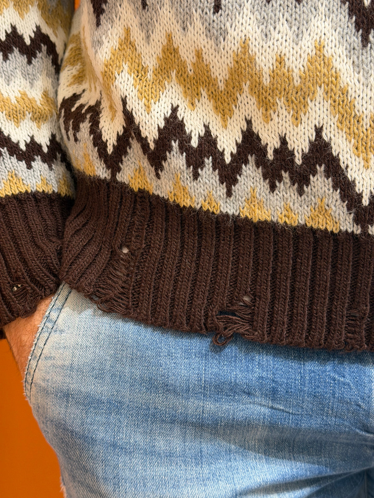 Maglione girocollo a disegno zigzag multicolore
