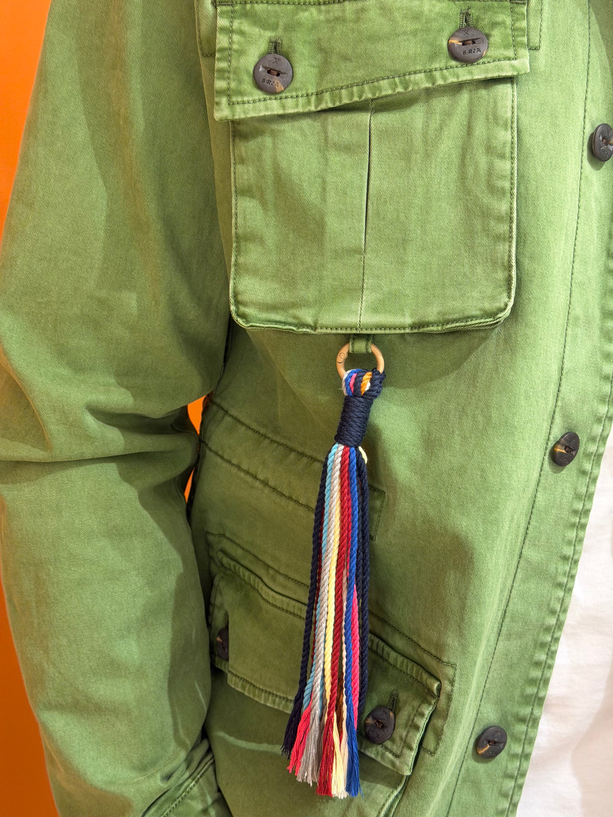 Giacca field jacket verde con nappa multicolore