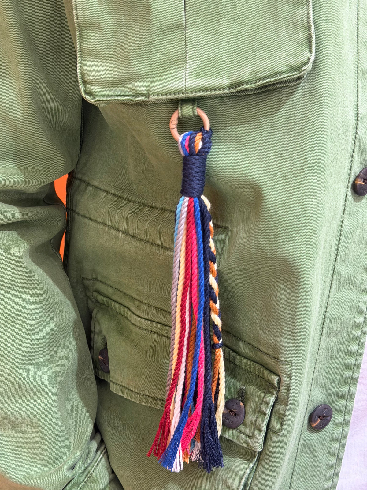 Giacca field jacket verde con nappa multicolore