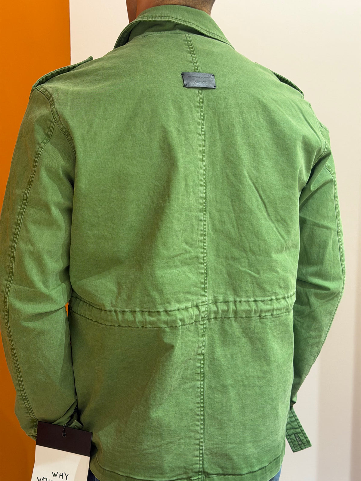 Giacca field jacket verde con nappa multicolore