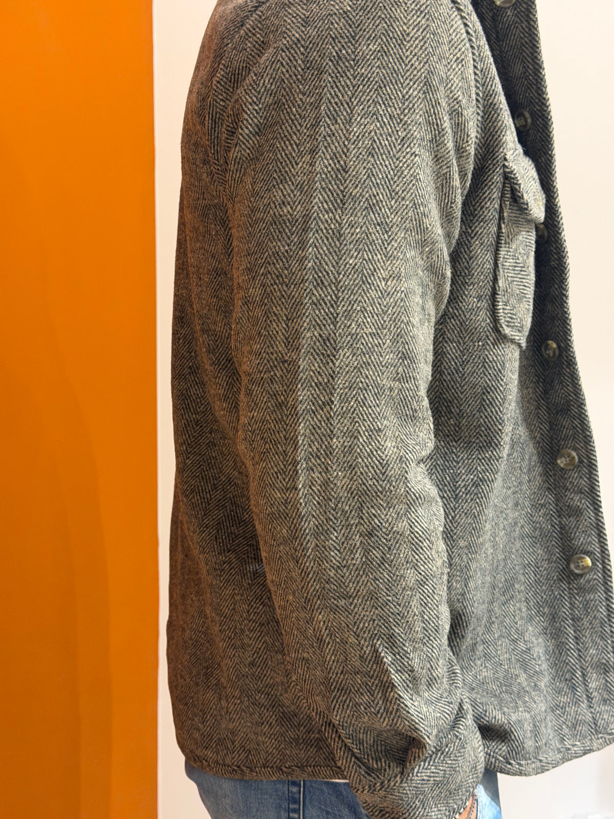 Overshirt in tessuto spigato grigio e tortora