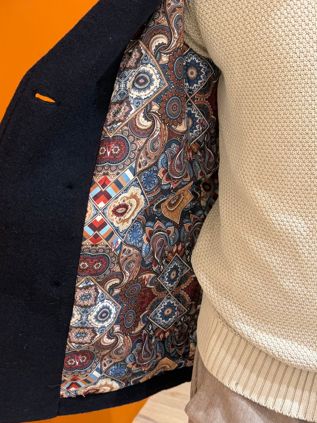 Caban doppiopetto blu navy in tessuto cotto