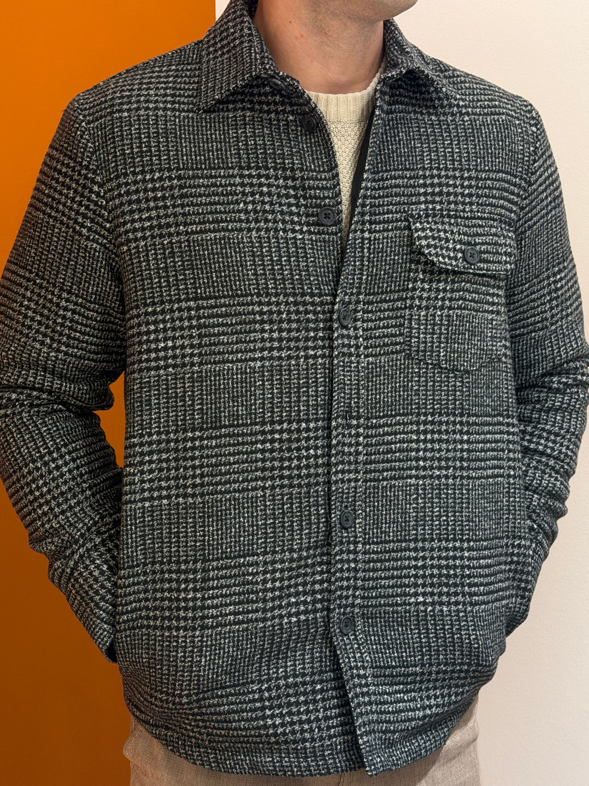 Overshirt principe di Galles nero e grigio