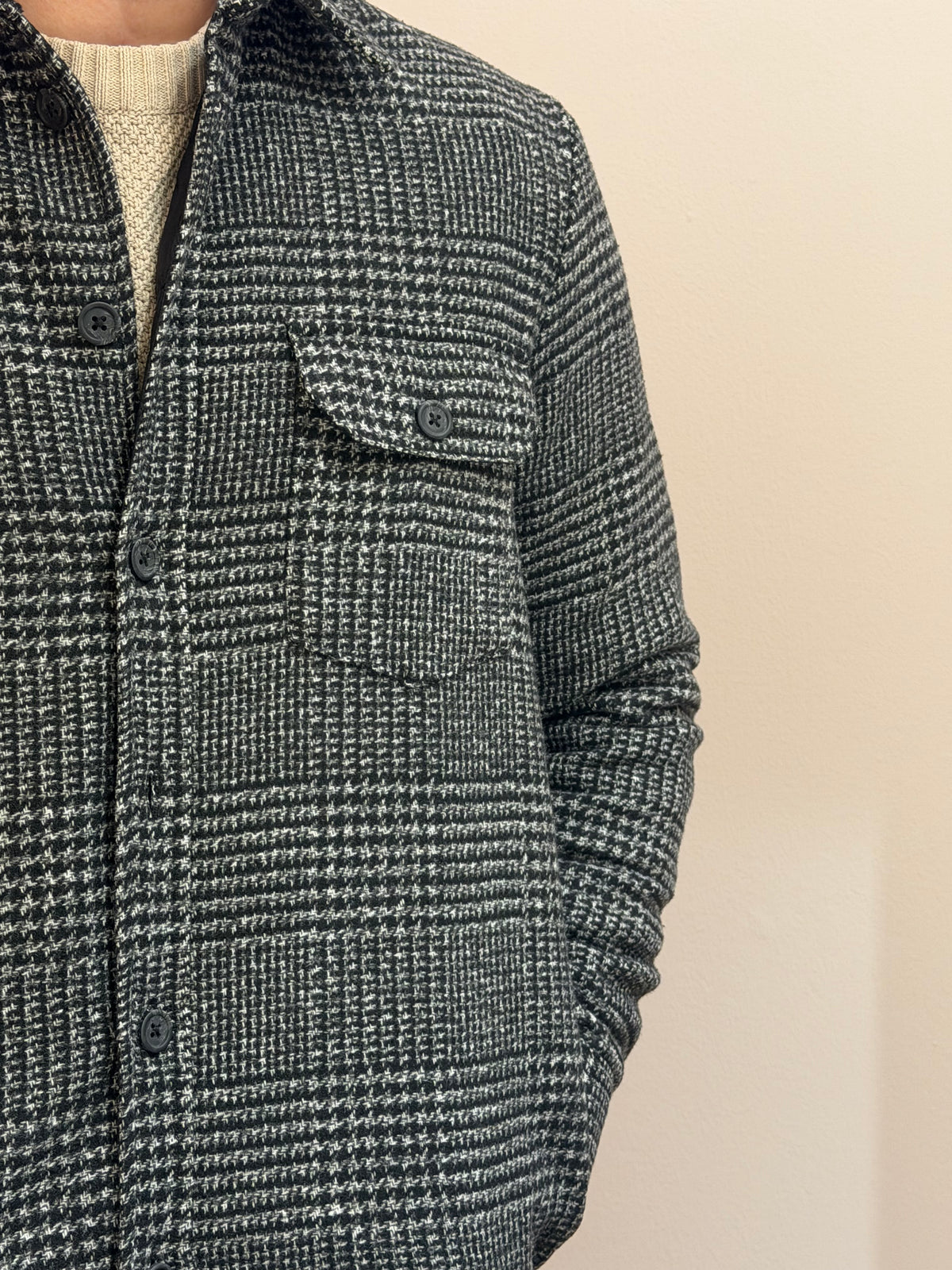 Overshirt principe di Galles nero e grigio