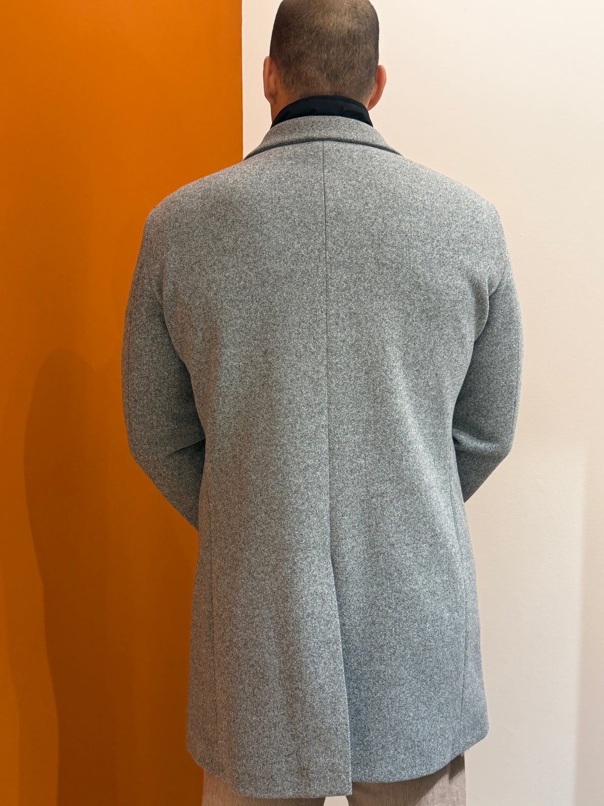 Cappotto monopetto grigio melange con pettorina a zip