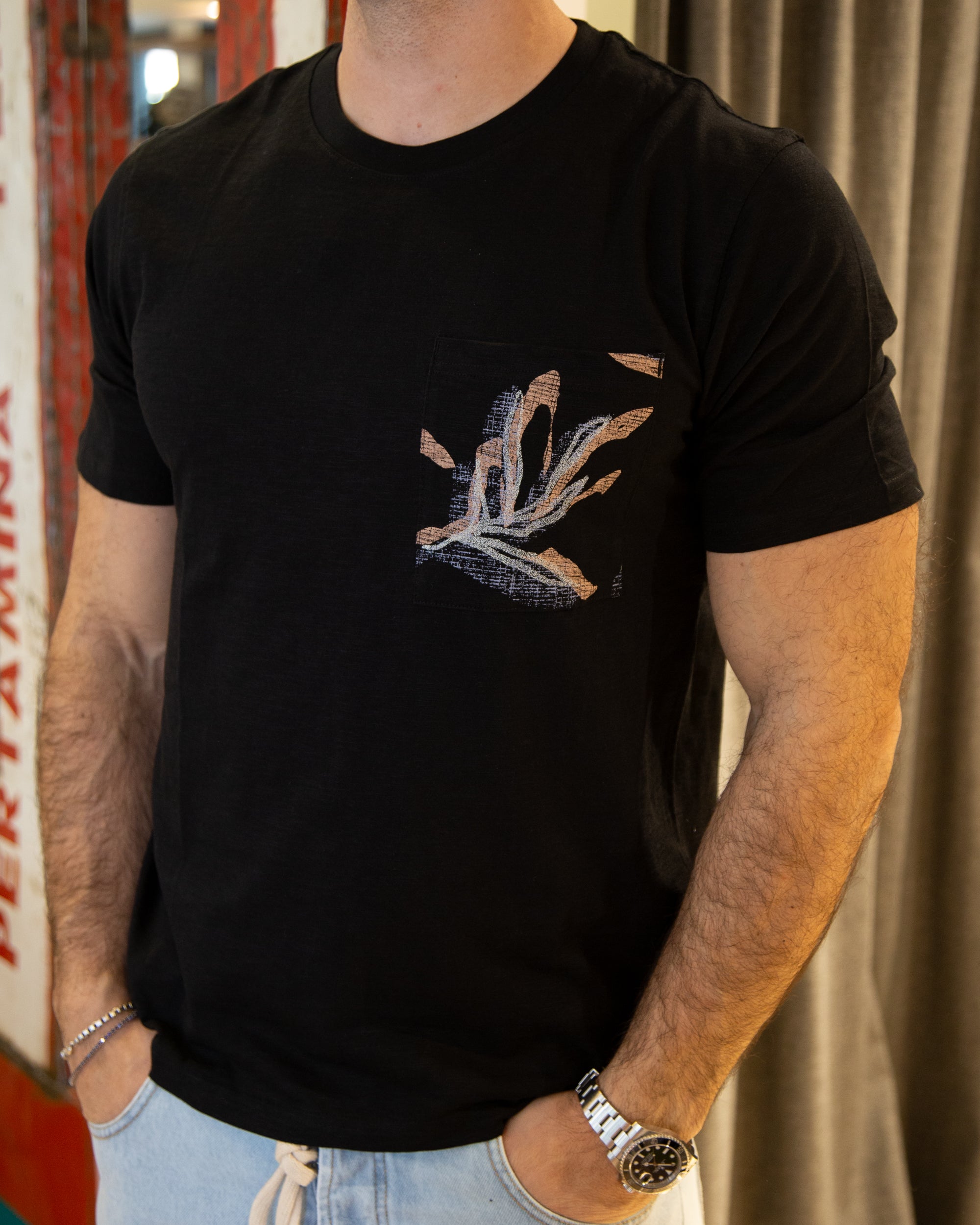 T-shirt Pocket Floreale Acquerello
